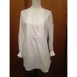 CALYPSO St. Barth White 100% Cotton Tuxedo Front Tunic Suede Lace Detail SZ M